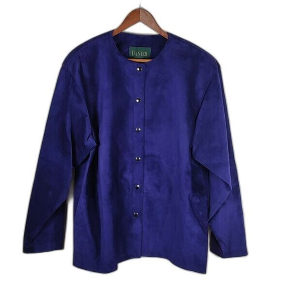 Purple Suede Lined Size 10/12 Shoulder Pads Button Blazer Jacket 90s Size 10/12 - Picture 1 of 13